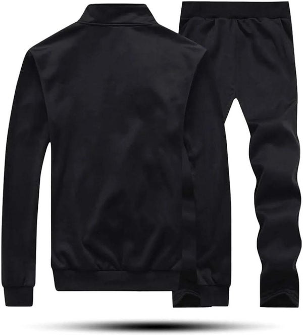Men's Fleece Track Suit - 2 Pcs - Black - Plain Collar Design